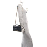 Sheepskin Chevron Stitched Chain Top Handle Flap Blue