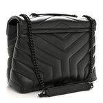 Calfskin Y Quilted Monogram Monochrome Small Loulou Chain Satchel Black