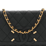 Caviar Quilted CC Filigree Wallet On Chain WOC Black