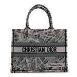 Canvas Embroidered Medium Plan De Paris Book Tote Grey Black