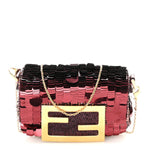 Sequin Paillettes Shiny Nappa Sex and the City Nano Maxi Buckle Baguette Charm Granata