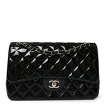 Patent Quilted Jumbo Double Flap Black