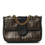 Glazed Fabric Vitello Century FF 1974 Stamp Patch Mini Double F Crossbody Bag Mogano Panna Black