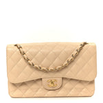 Caviar Quilted Jumbo Double Flap Beige