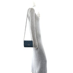 Shiny Caviar Quilted Enamel CC Wallet On Chain WOC Blue