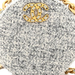 Wool Tweed Lambskin Quilted Chanel 19 Round Clutch With Chain Grey Ecru