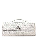 Metallic Lambskin Intrecciato Long Andiamo Top Handle Clutch Silver
