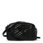 Calfskin Matelasse Monochrome Small GG Marmont Chain Shoulder Bag Black