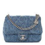 Denim Quilted Camellia Sweetheart Mini Flap Blue