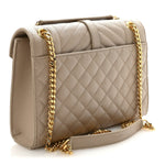 Grain De Poudre Textured Mixed Matelasse Medium Triquilt Monogram Satchel Dark Beige