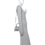 Metallic Textured Calfskin Hourglass Top Handle Bag XS Silver
