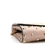Lambskin Rockstud Spike Wallet on Chain Poudre