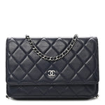 Lambskin Quilted Wallet On Chain WOC Navy Blue