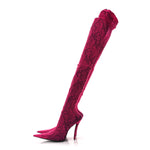 Lace Jersey Pantaleggings Pointed Toe Knife Thigh High Boots 39 Black Pink