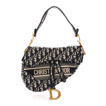 Oblique Embroidered Saddle Bag Blue