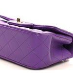 Lambskin Quilted Mini Top Handle Rectangular Flap Dark Purple