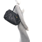 Pebbled Calfskin Large Skull Padlock Zip Around Tote Black