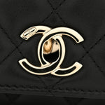 Lambskin Quilted Trendy CC Wallet On Chain WOC Black