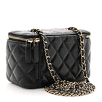 Lambskin Quilted Small Vanity Case With Chain Black