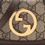 GG Supreme Monogram Textured Dollar Calfskin Blondie Card Case Wallet with Strap Beige Ebony New Acero