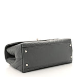 Metallic Caviar Chevron Quilted Small Coco Handle Flap Dark Silver