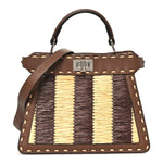 Cuoio Romano Raffia Woven Petite Peekaboo I SEE U Satchel Natural Gianduia