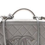 Metallic Caviar Quilted Medium CC Filigree Vanity Case Silver