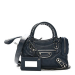 Chevre Silver Metallic Edge Hardware Mini City Bleu de Minuit