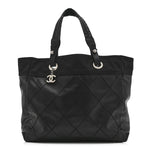 Coated Canvas Quilted Large Paris Biarritz Tote Black
