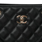 Caviar Quilted Large Shopping Tote Black