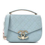 Grained Calfskin Quilted Small Cuba Top Handle Flap Blue