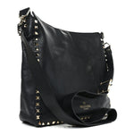 Vitello Calfskin Small Rockstud Flip-Lock Messenger Bag Black