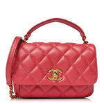 Calfskin Quilted Top Handle Flap Dark Pink