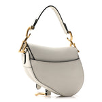 Grained Calfskin Mini Saddle Bag White