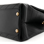 Grained Calfskin Snakeskin Small Chevron Chic Top Handle Flap Black