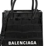 Calfskin Crocodile Embossed Logo Shopping Phone Holder Bag Black