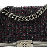 Tweed Metallic Lambskin Medium Boy Flap Silver