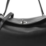 Natural Smooth Calfskin Medium Rodeo Top Handle Handbag Black