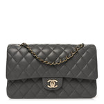 Lambskin Quilted Medium Double Flap Grey