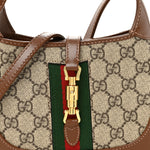 GG Supreme Monogram Azalea Calfskin Web Mini Jackie 1961 Hobo Beige Ebony Brown Sugar