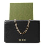 Textured Calfskin Script Logo Wallet On Chain Black