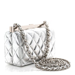 Metallic Calfskin Quilted Box Crossbody Silver