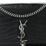Calfskin Crocodile Embossed Medium Classic Monogram Kate Tassel Satchel Black