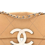 Lambskin Diamond Stitched CC CC East West Flap Beige