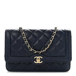 Lambskin Quilted Hold The Line Wallet On Chain WOC Dark Blue