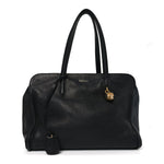Pebbled Calfskin Large Skull Padlock Zip Around Tote Black