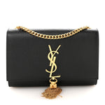 Calfskin Crocodile Embossed Small Classic Monogram Kate Tassel Satchel Black
