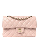 Lambskin Quilted Small Double Flap Light Pink
