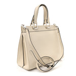 Grainy Calfskin Small Zumi Top Handle Bag Mystic White
