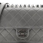 Metallic Goatskin Quilted Small Chic Pearls Flap Silver